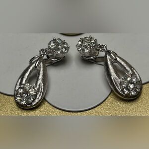 Crown Trifari Silver tone and Crystal clip Earrings vintage